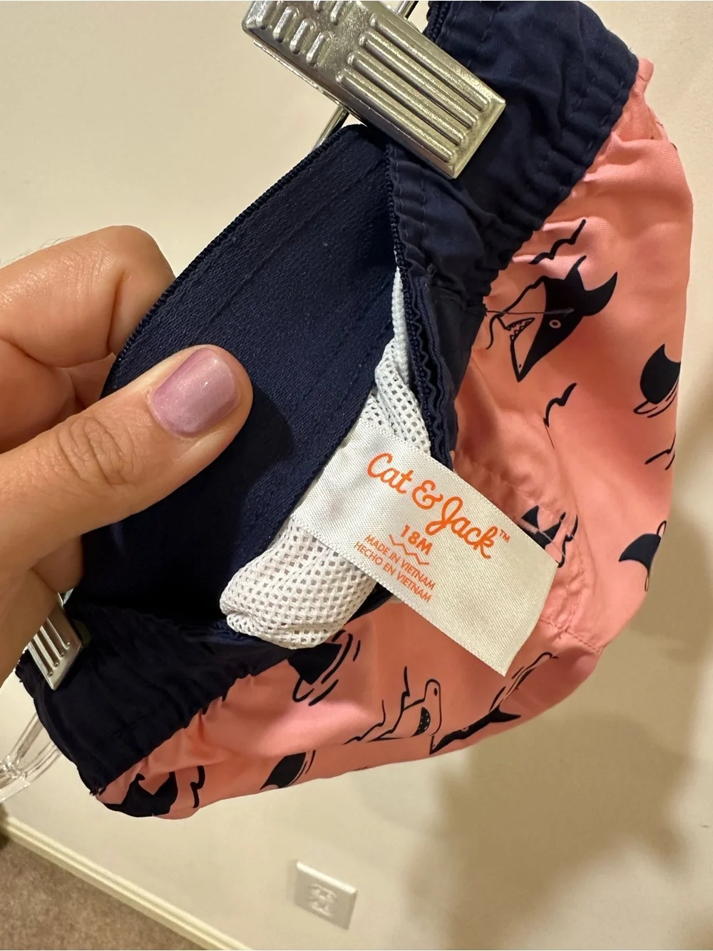 Cat & Jack Shark Swim Trunks 18M Pink Navy Toddler Boys